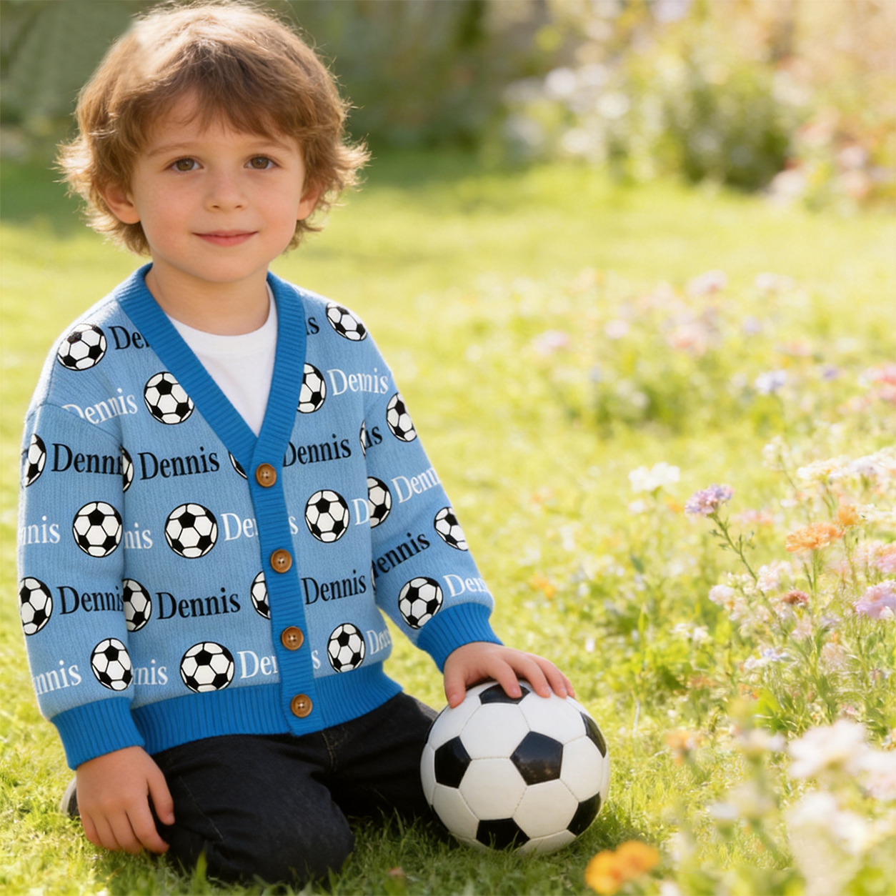 Personalized Lovely Kids Soccer Knit Sweater | CWSweater12