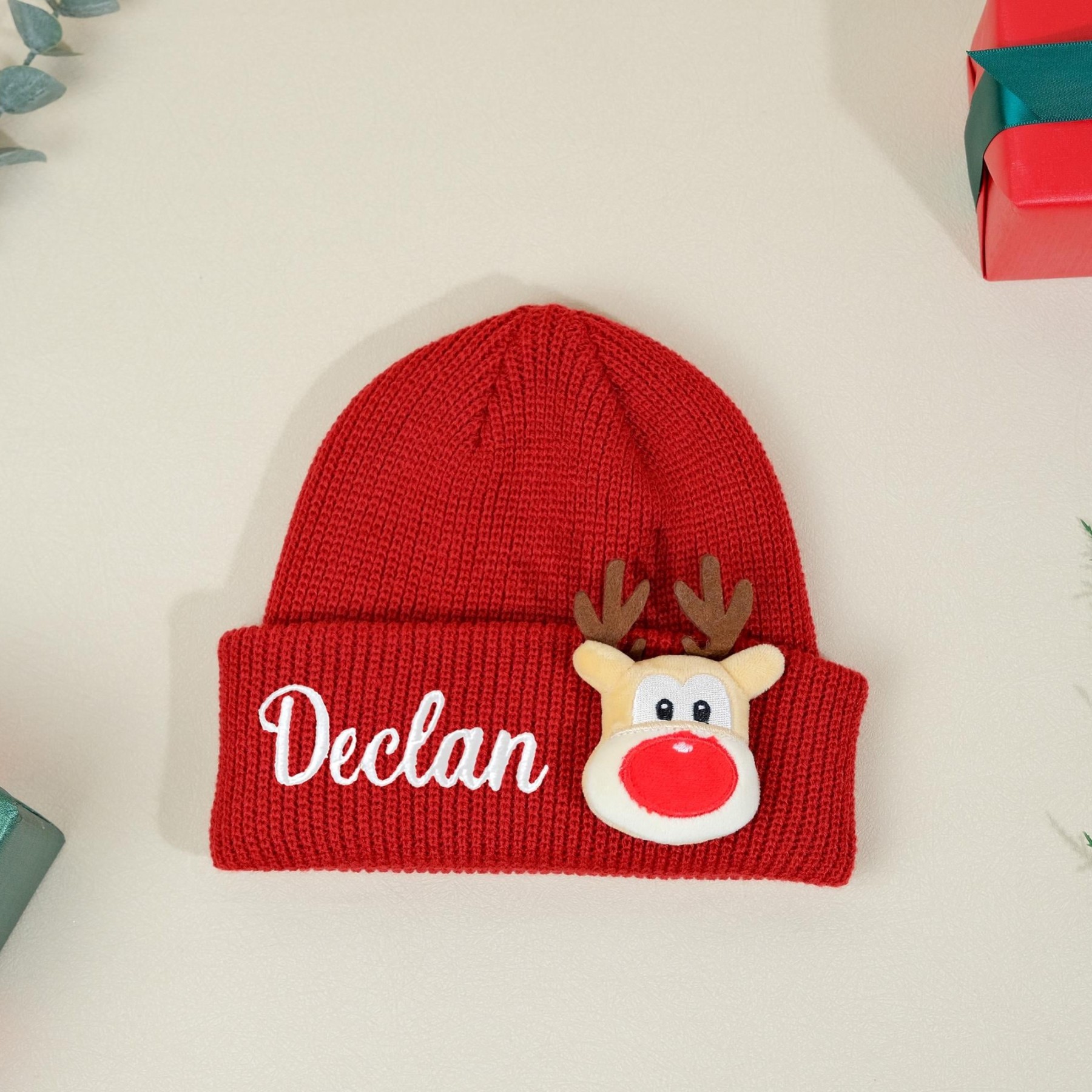 Personalized Embroided Christmas Reindeer Color Beanie | HSKid51