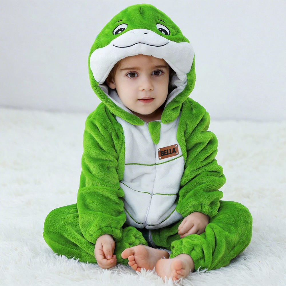 Personalized Leather Patch Baby Animal Romper  | CWBaby287