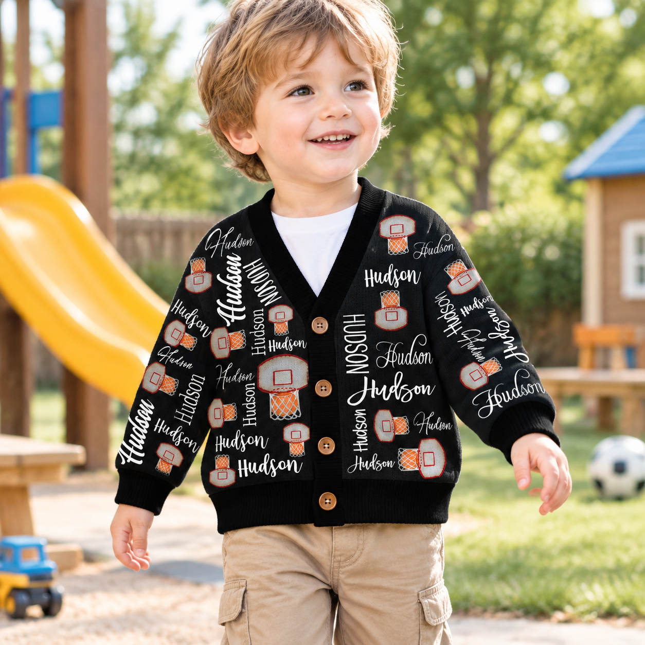 Personalized Lovely Kids Basketball Knit Sweater | CWSweater13