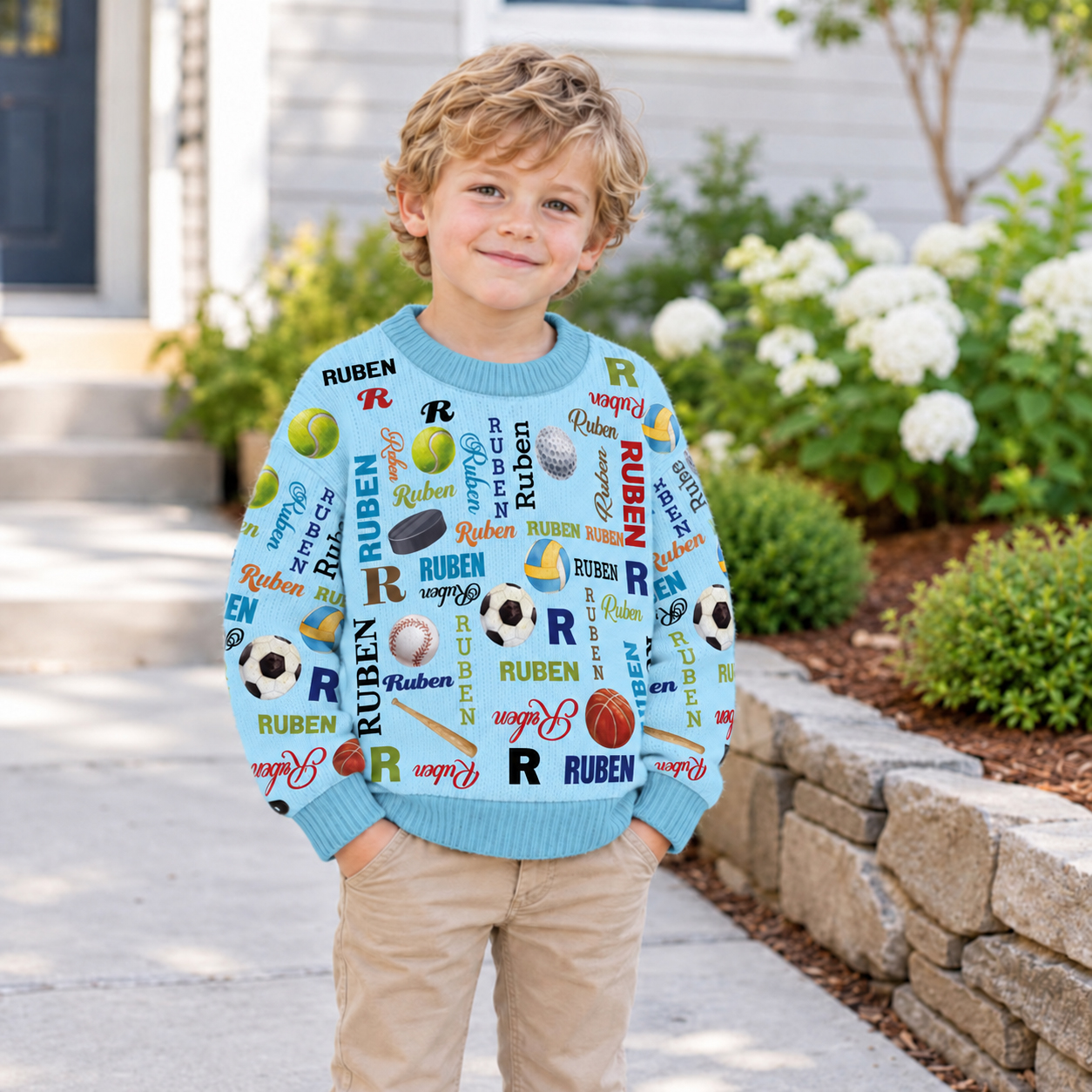 Personalized Lovely Kids Ball Sports Knit Sweater | CWSweater11