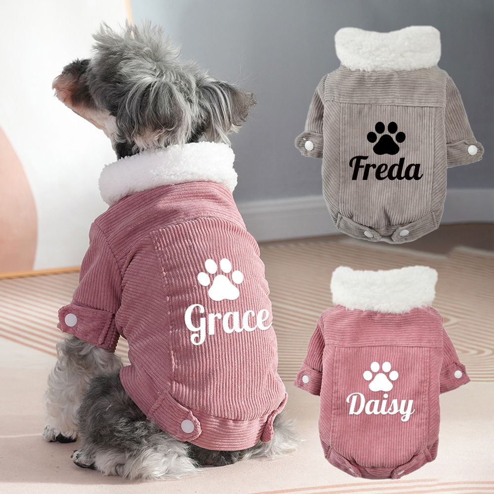 Personalized Pet Winter Warm Corduroy Sherpa Jacket | BKPet290