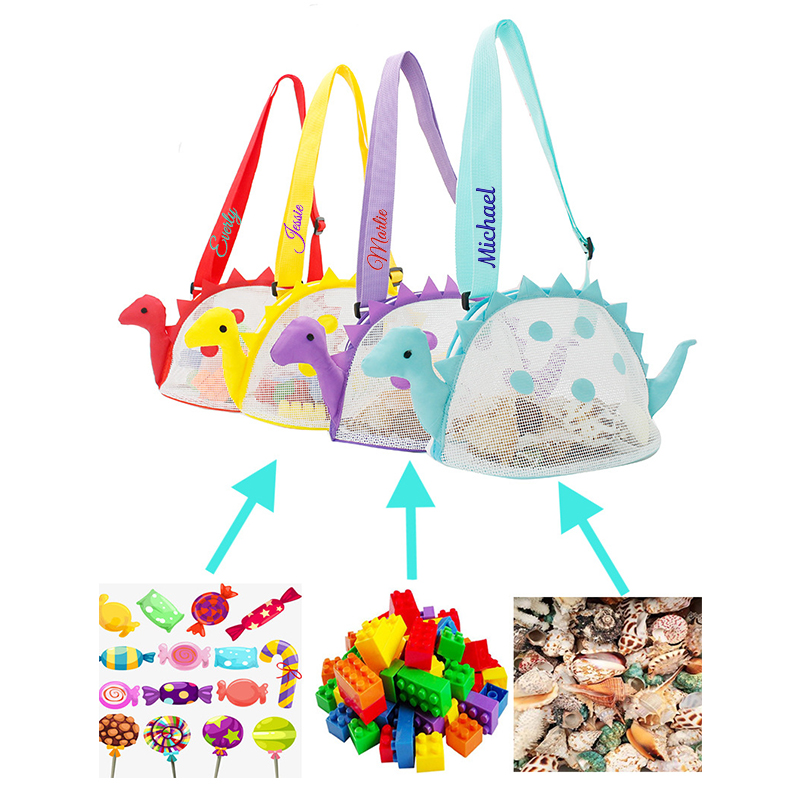Personalized Dinosaur Seashell Zipper Mesh Beach Bag | CWBeach97