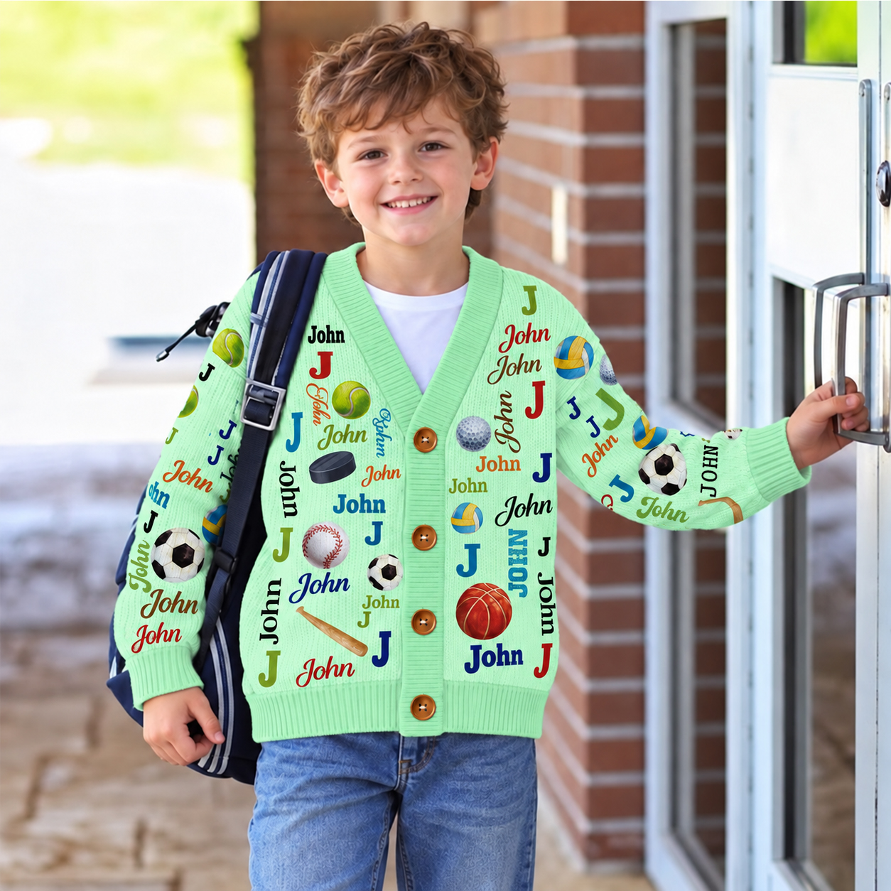 Personalized Lovely Kids Ball Sports Knit Sweater | CWSweater11