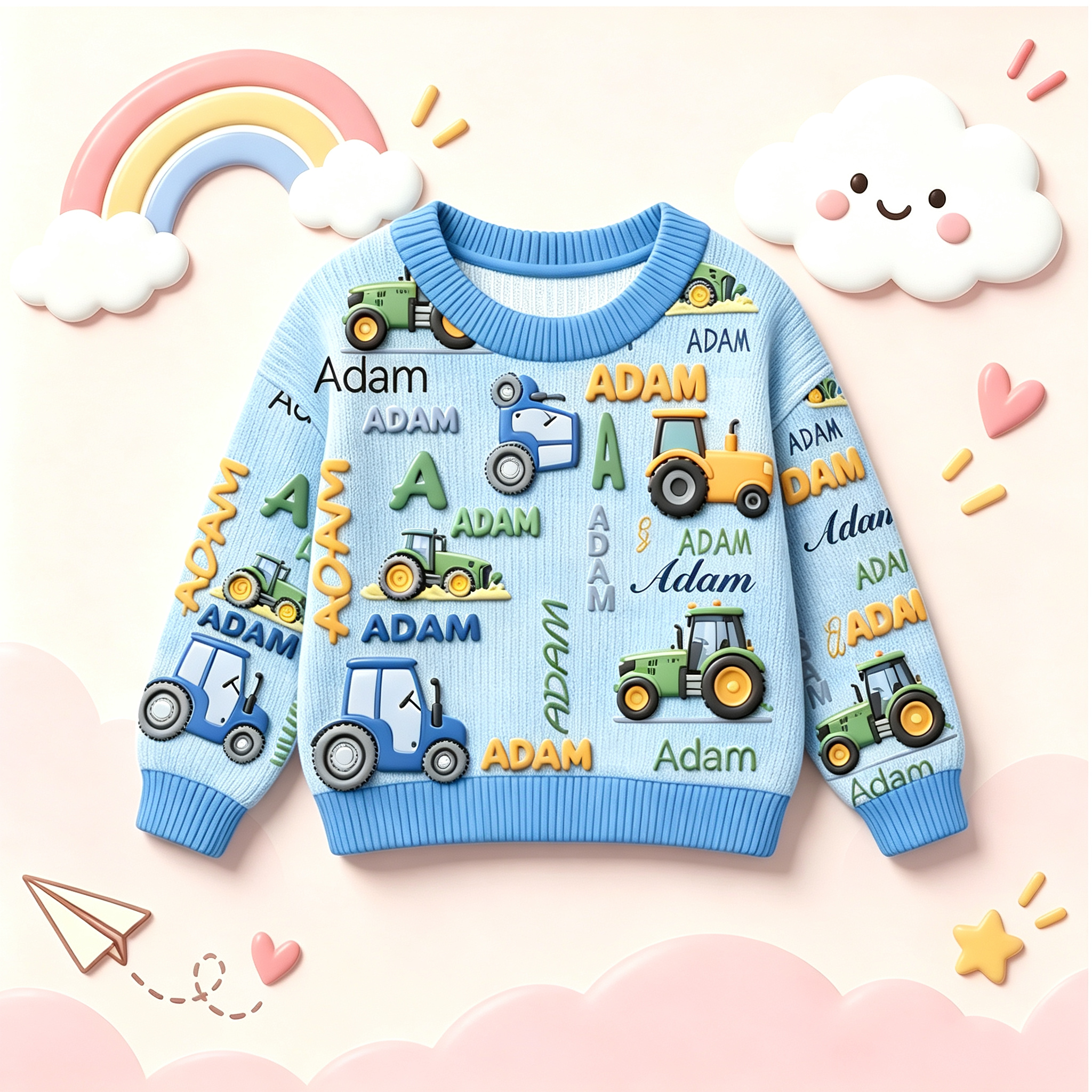 Personalized Lovely Kids Tractor Knit Sweater | CWSweater28