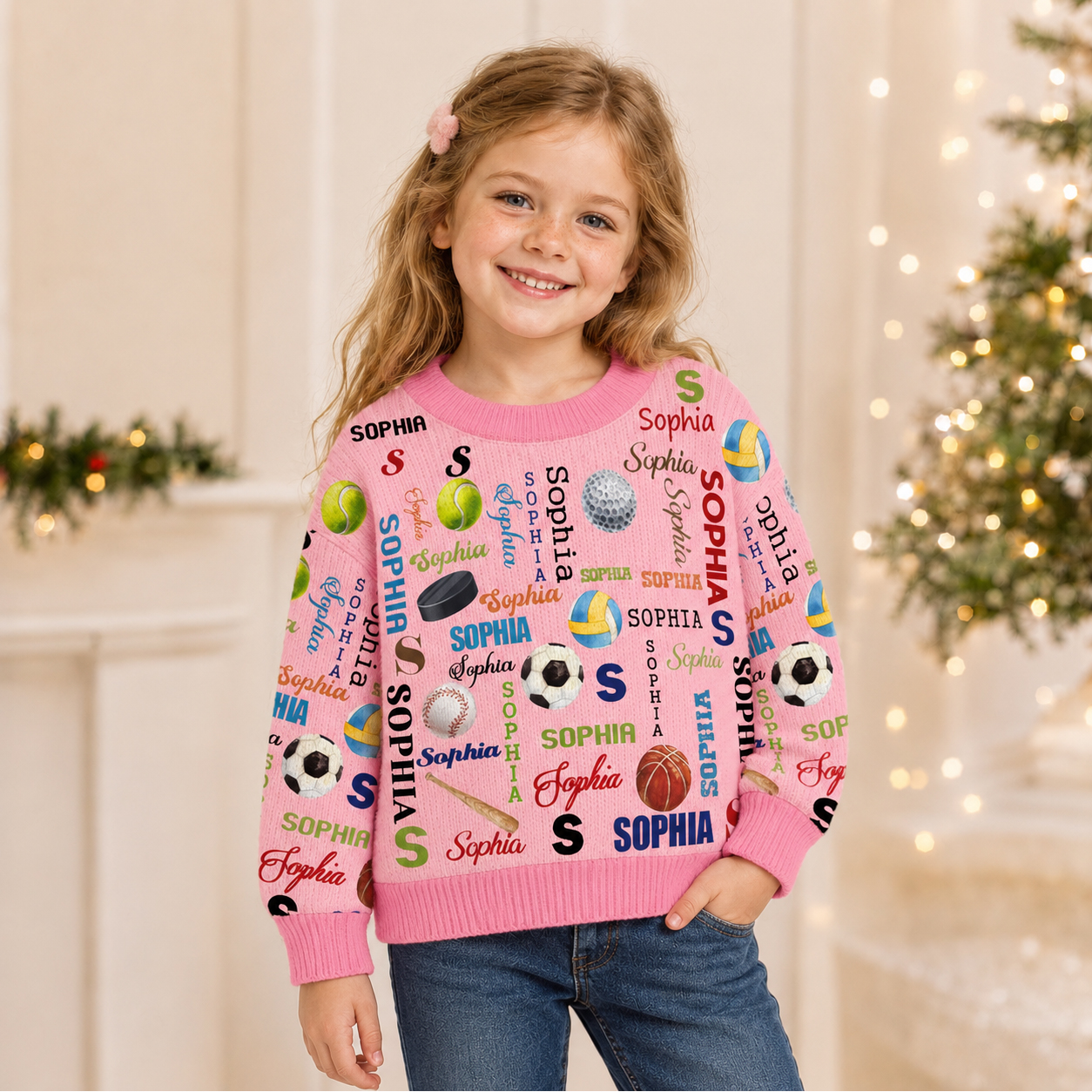 Personalized Lovely Kids Ball Sports Knit Sweater | CWSweater11