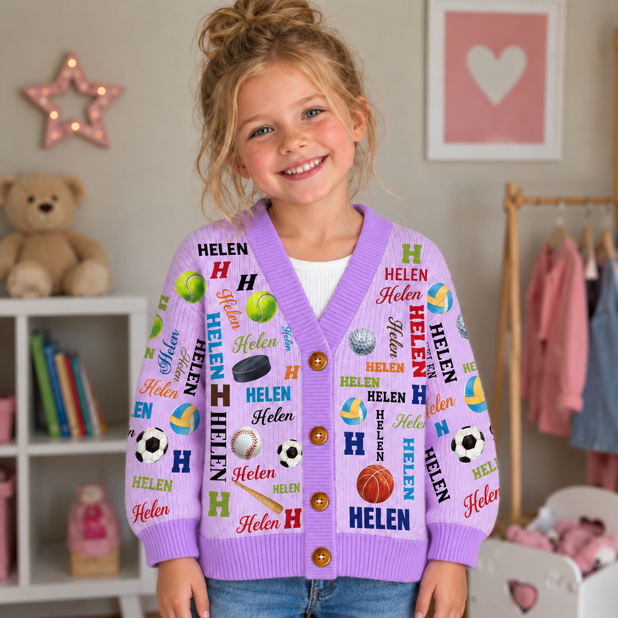 Personalized Lovely Kids Ball Sports Knit Sweater | CWSweater11