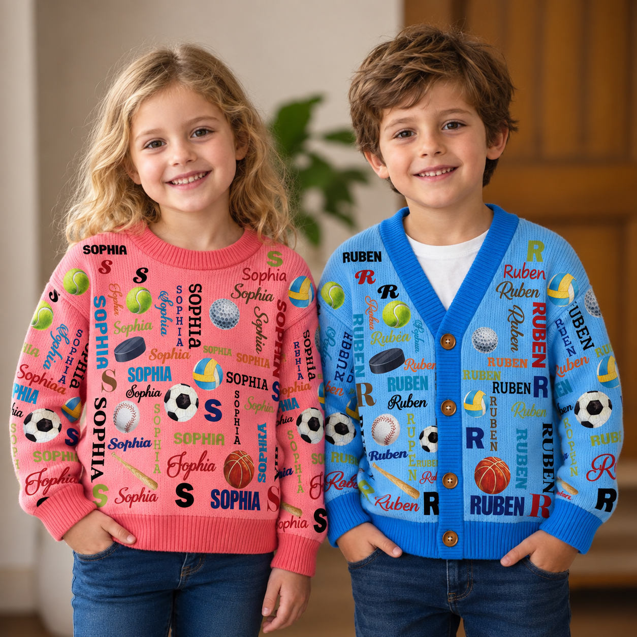 Personalized Lovely Kids Ball Sports Knit Sweater | CWSweater11