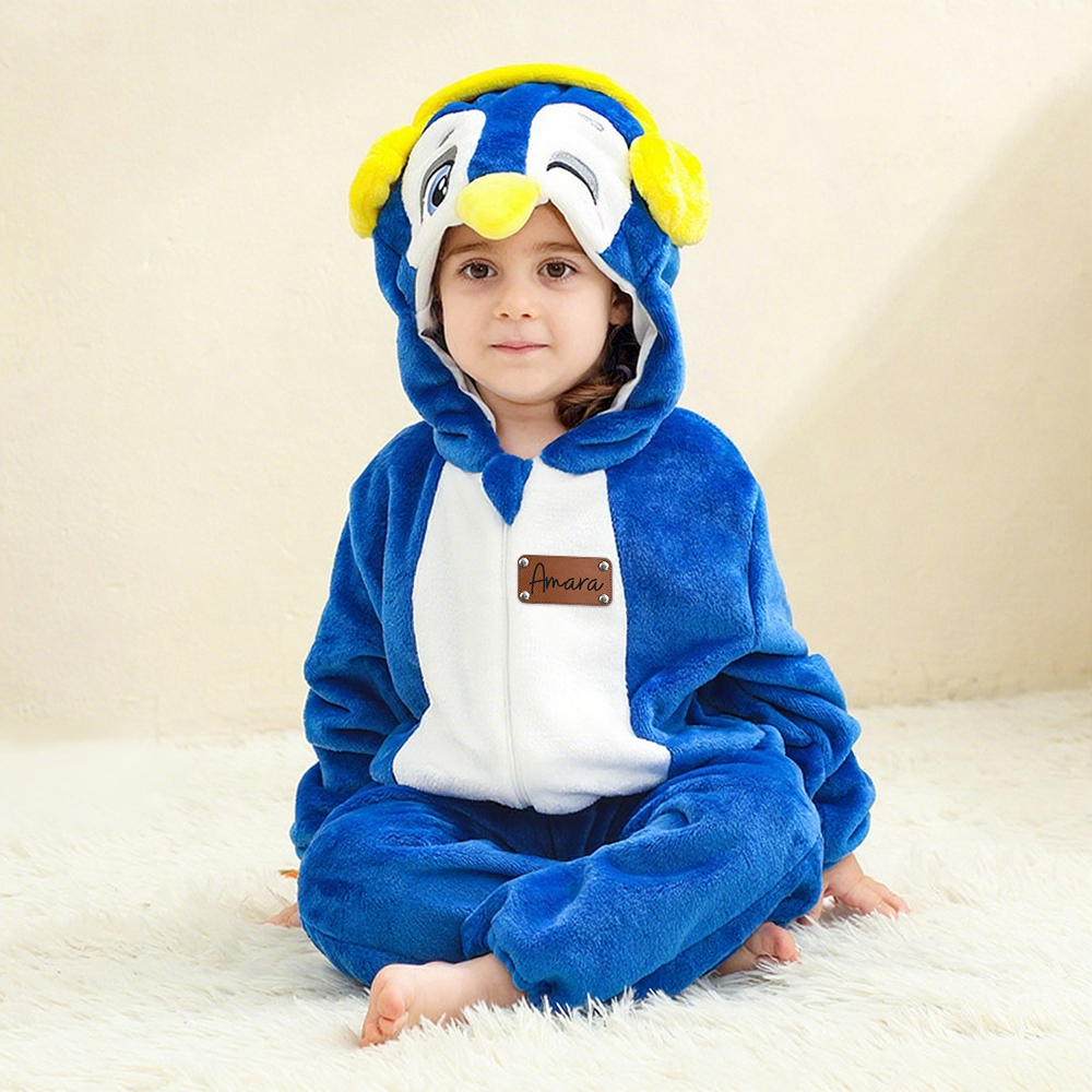 Personalized Leather Patch Baby Animal Romper  | CWBaby287