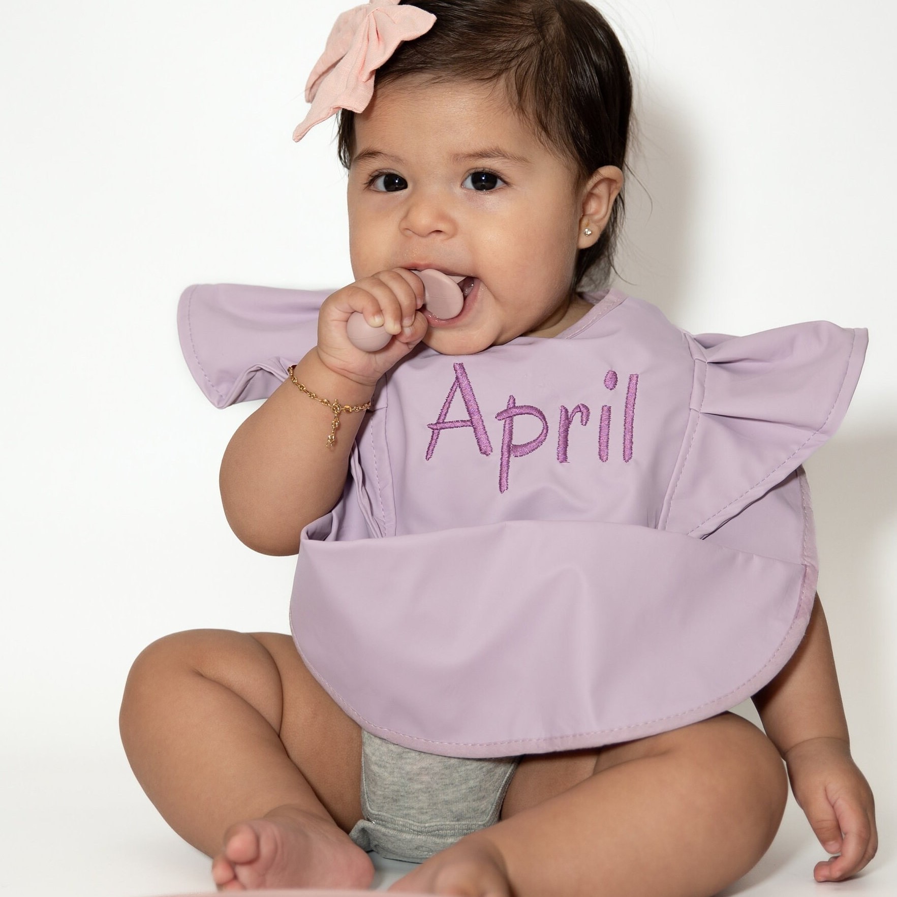 Personalised Embroidery Baby Ruffle Waterproof Color Bib  | CWBaby62