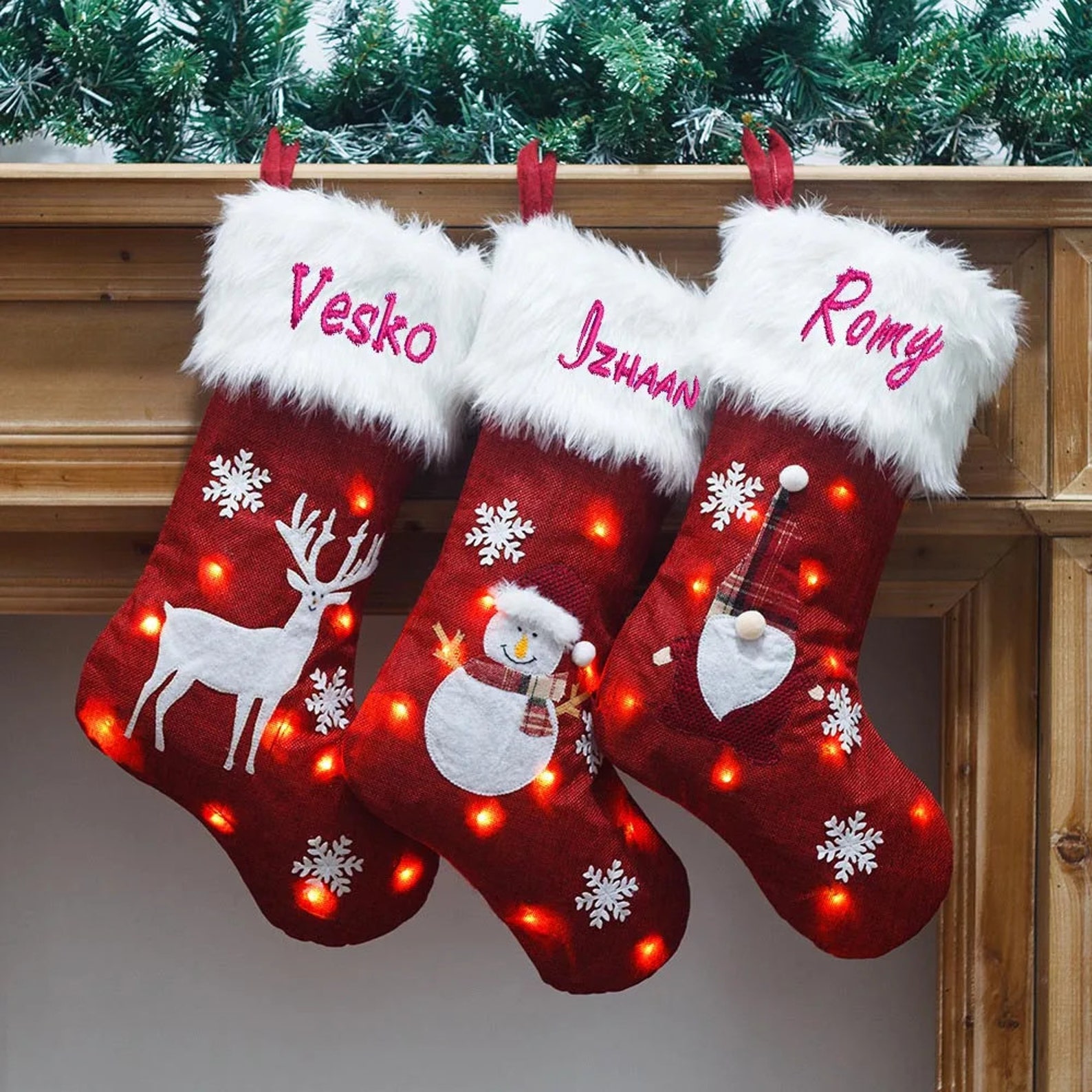 Personalized Embroidered Christmas Stocking with Lights | MCGift13