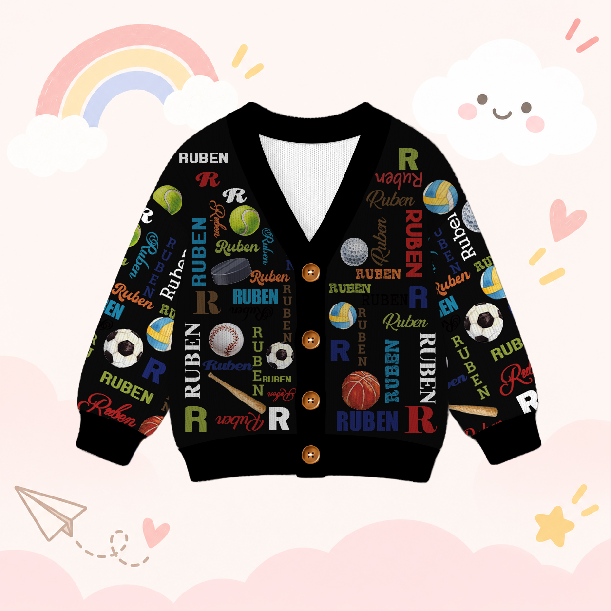 Personalized Lovely Kids Ball Sports Knit Sweater | CWSweater11