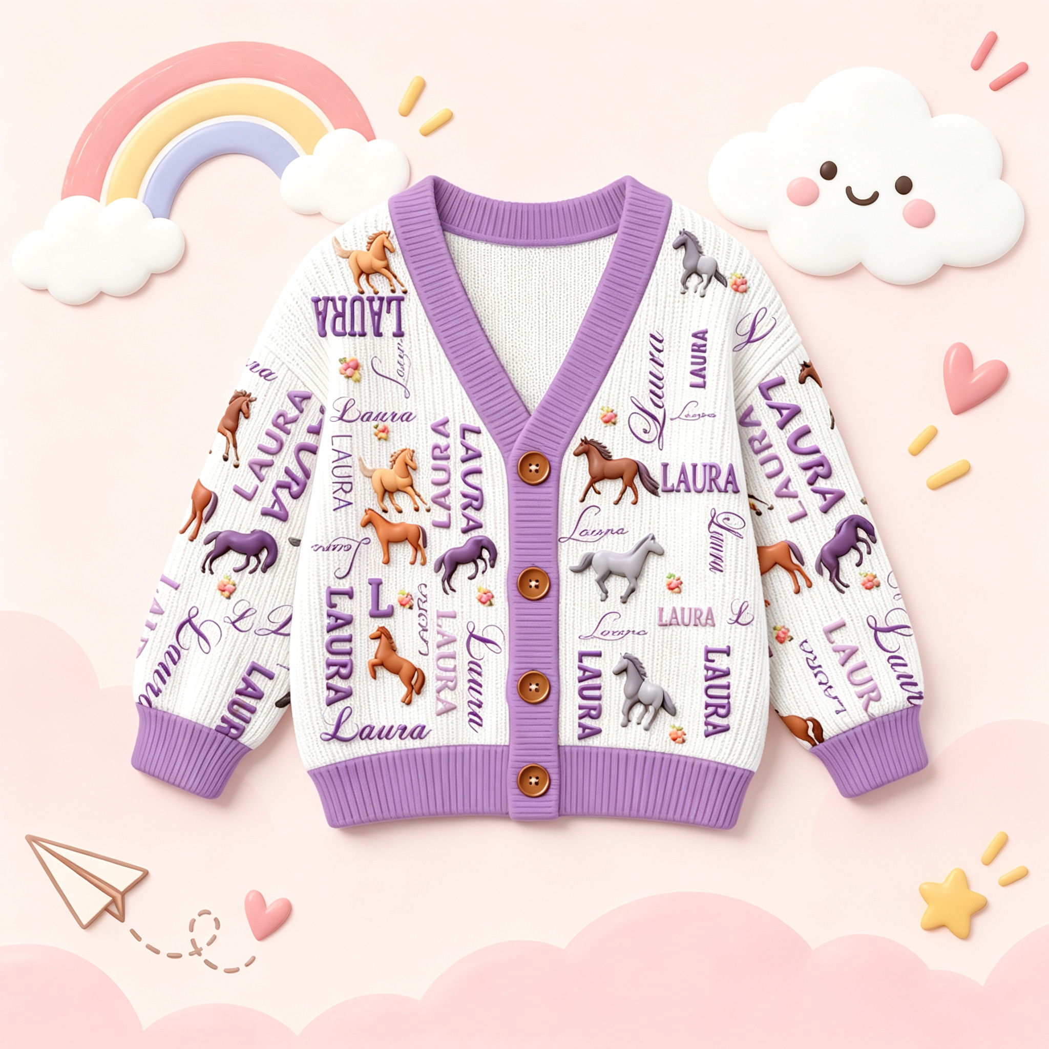 Personalized Lovely Kids Horse Knit Sweater | CWSweater27