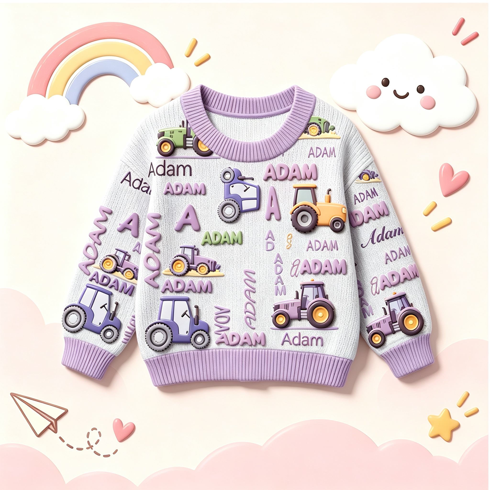 Personalized Lovely Kids Tractor Knit Sweater | CWSweater28