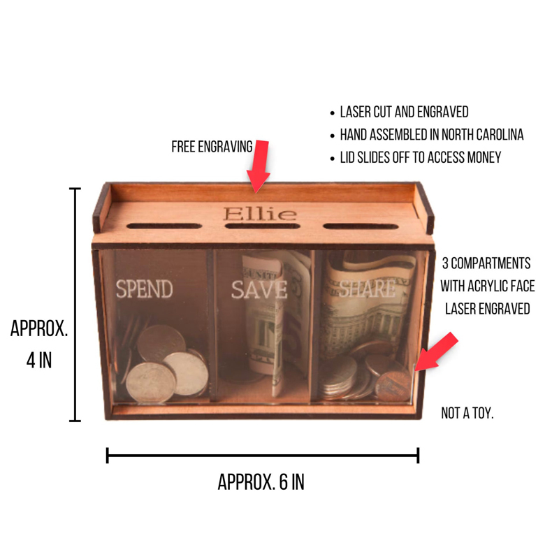 Personalized Kids Save Give Invest Spend Money Bank | CWToy7101