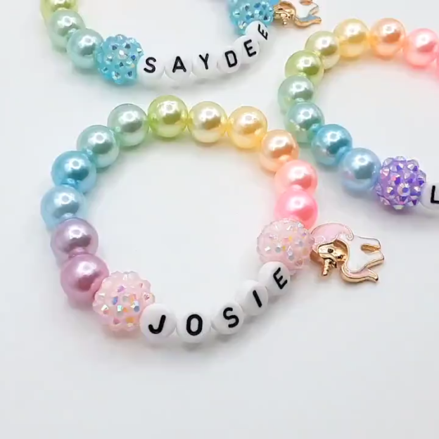 Personalized Kids Lovely Unicorn Bead Bracelet With Name | CWBeach138
