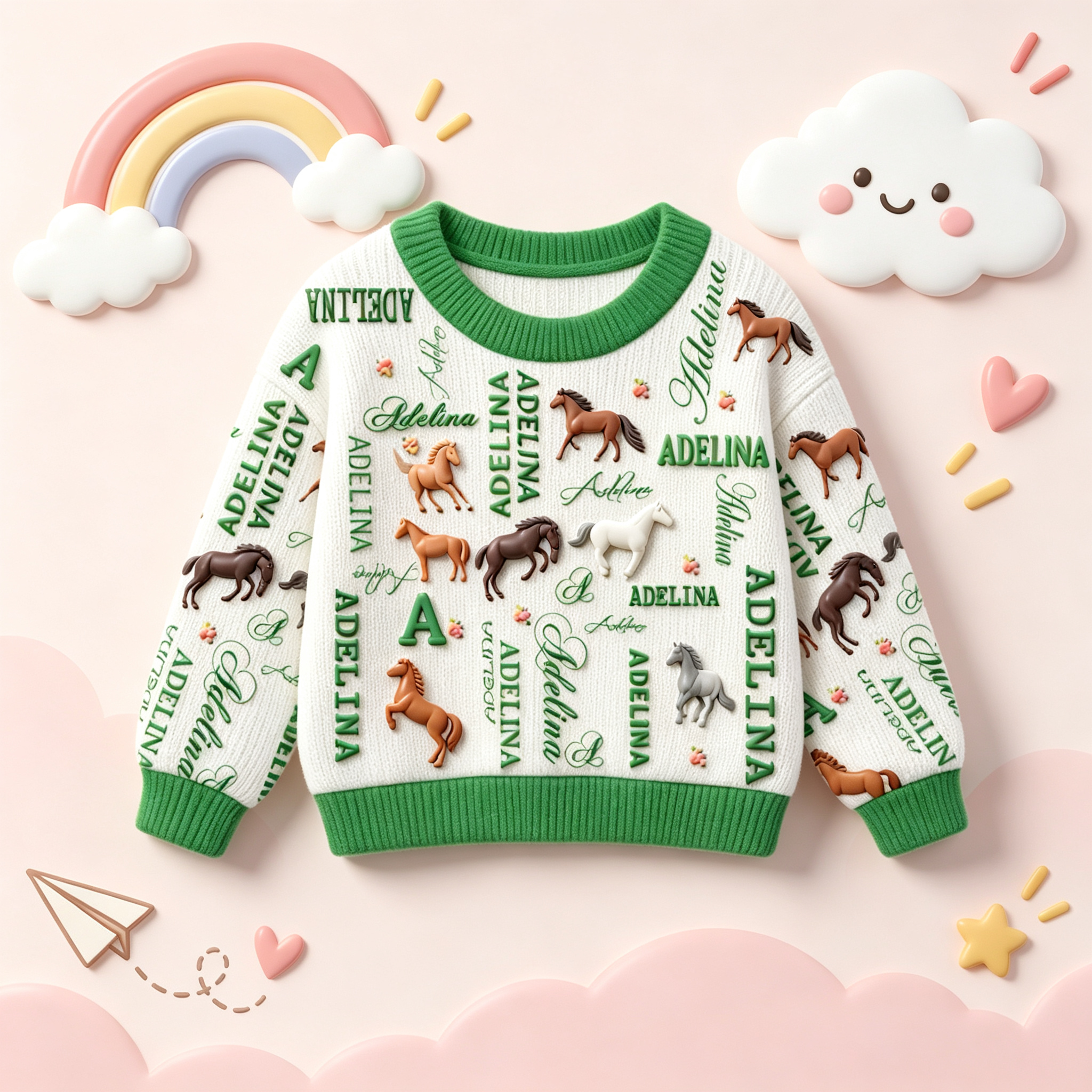 Personalized Lovely Kids Horse Knit Sweater | CWSweater27