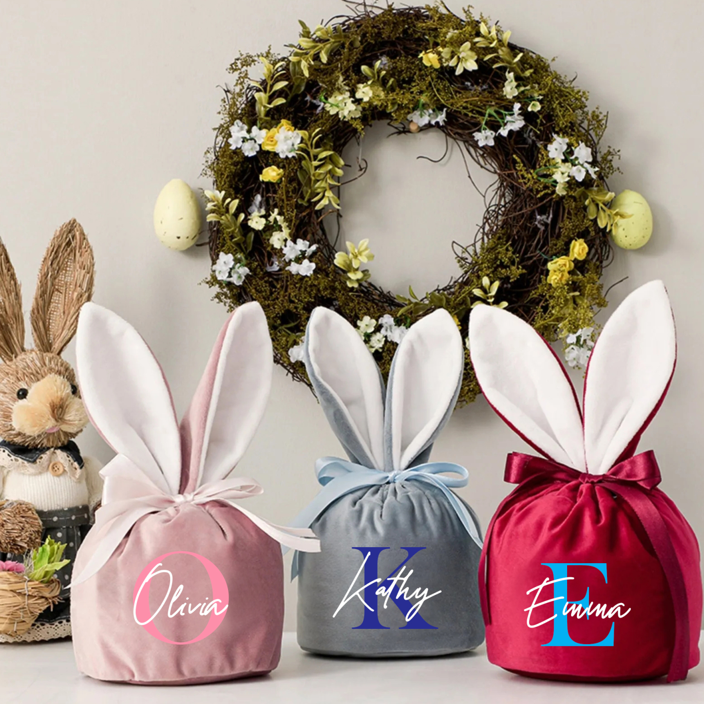 Personalized Name Easter Bunny Velvet Basket | CWEaster20