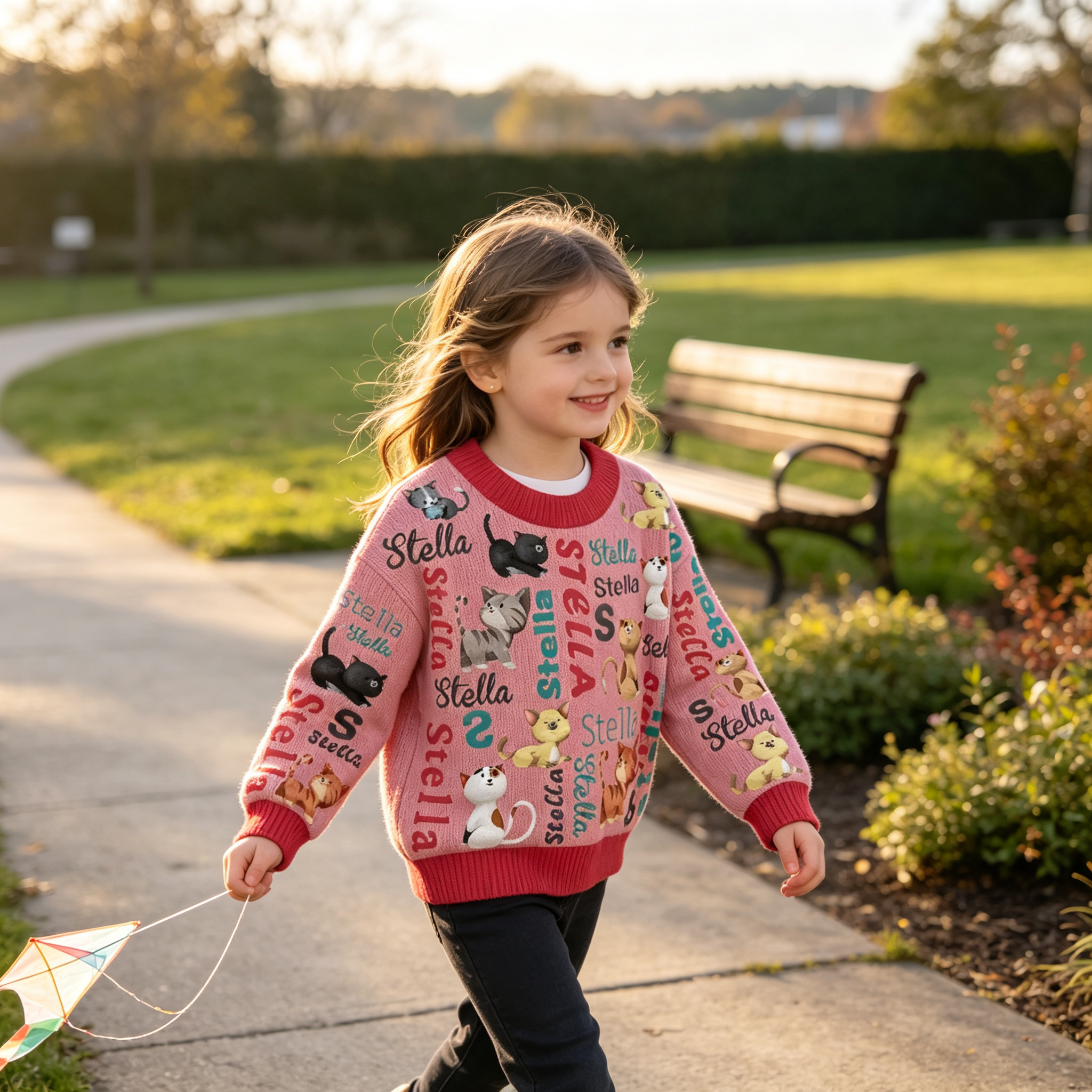 Personalized Lovely Kids Cute Kitten Knit Sweater | CWSweater16