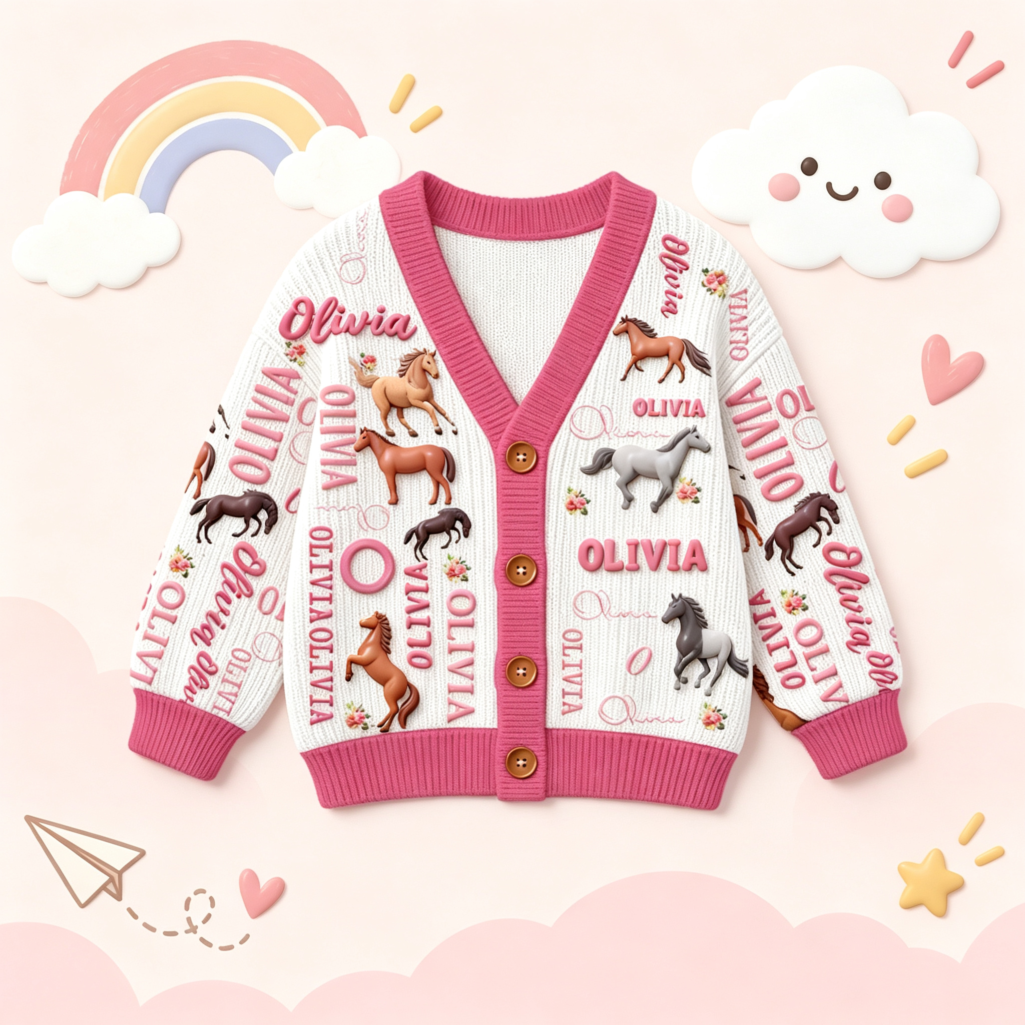 Personalized Lovely Kids Horse Knit Sweater | CWSweater27