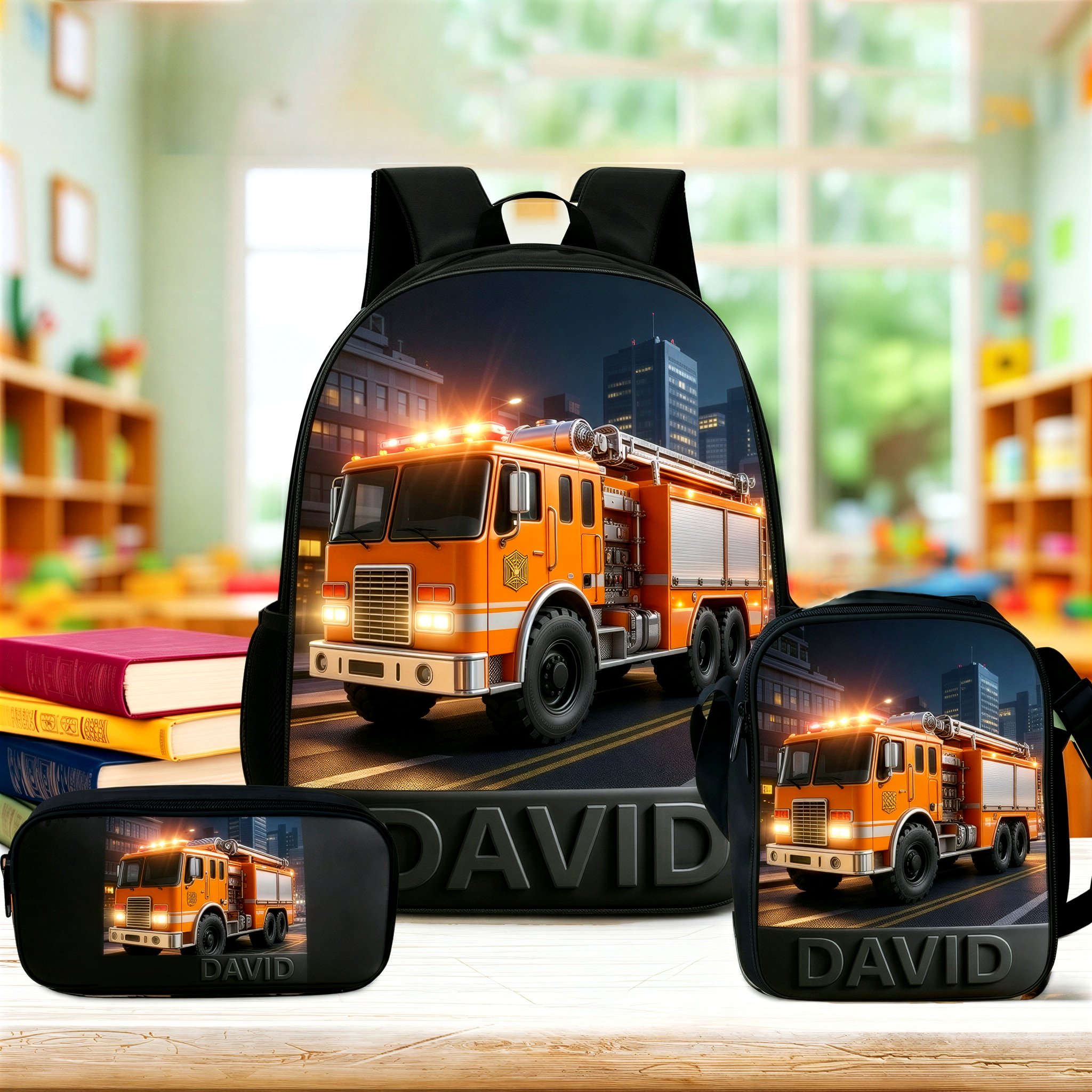 Personalized Kid Construction Vehicle Backpack Set | CWPack364