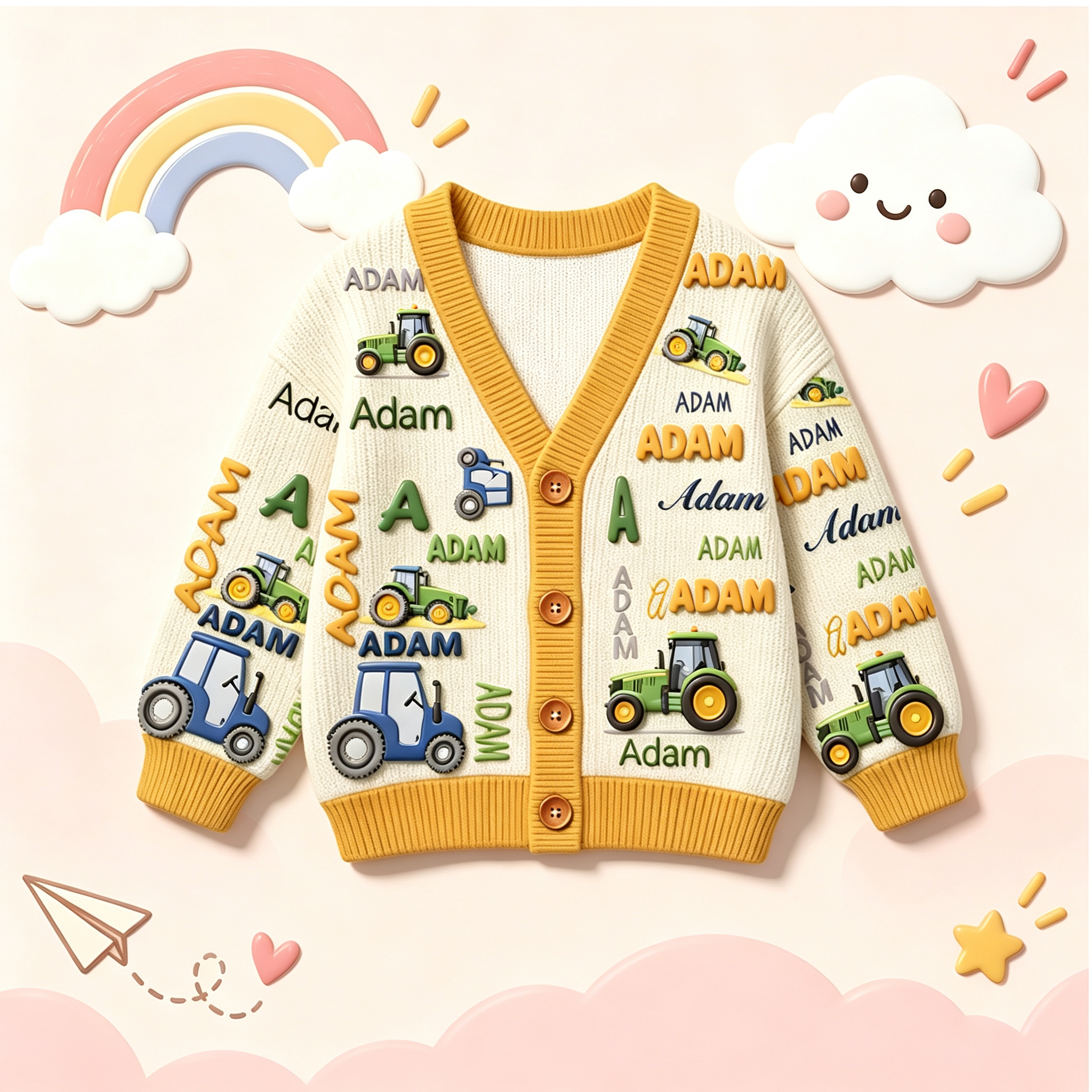Personalized Lovely Kids Tractor Knit Sweater | CWSweater28