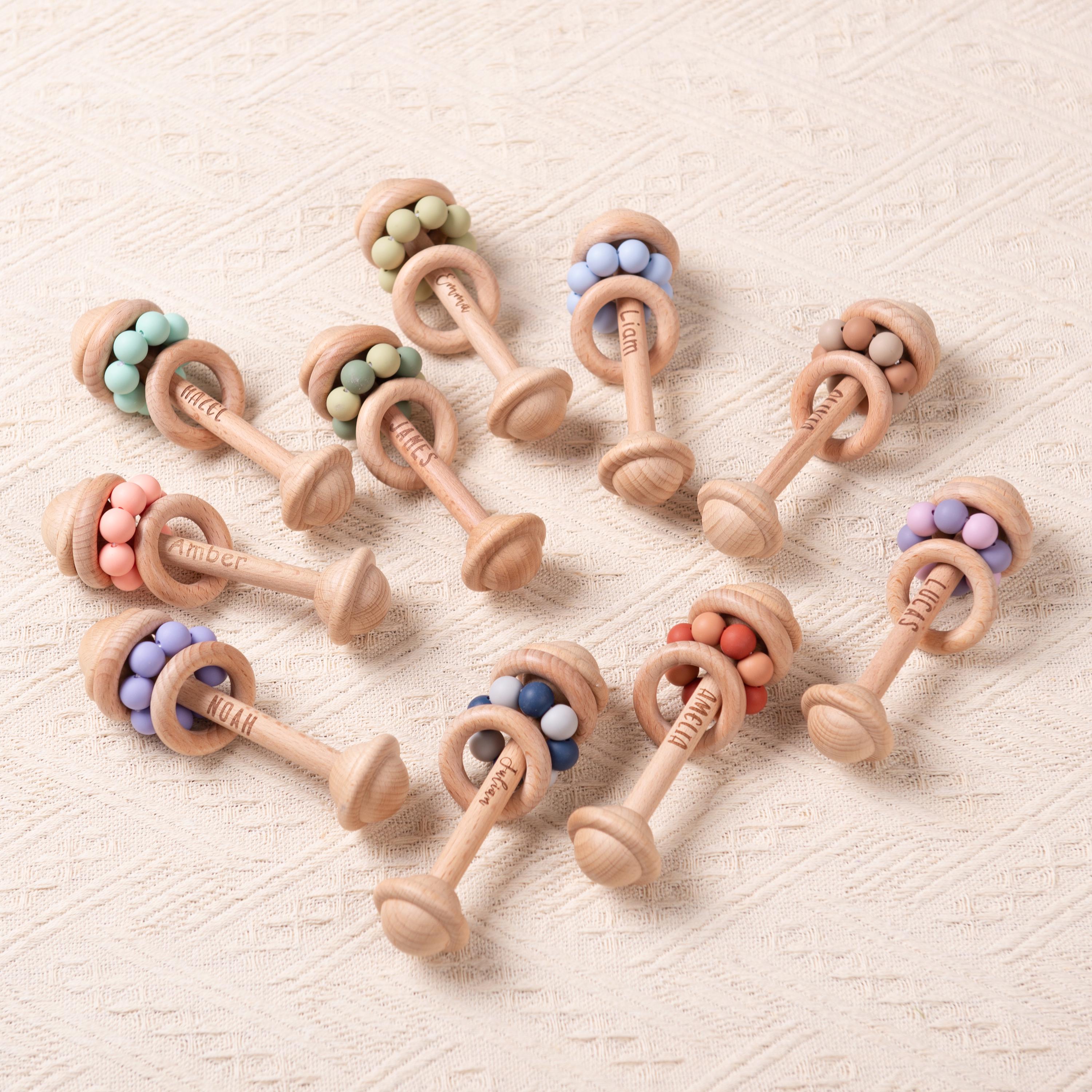 Personalized Baby Sensory Toys Wooden Rattle | CWToy150