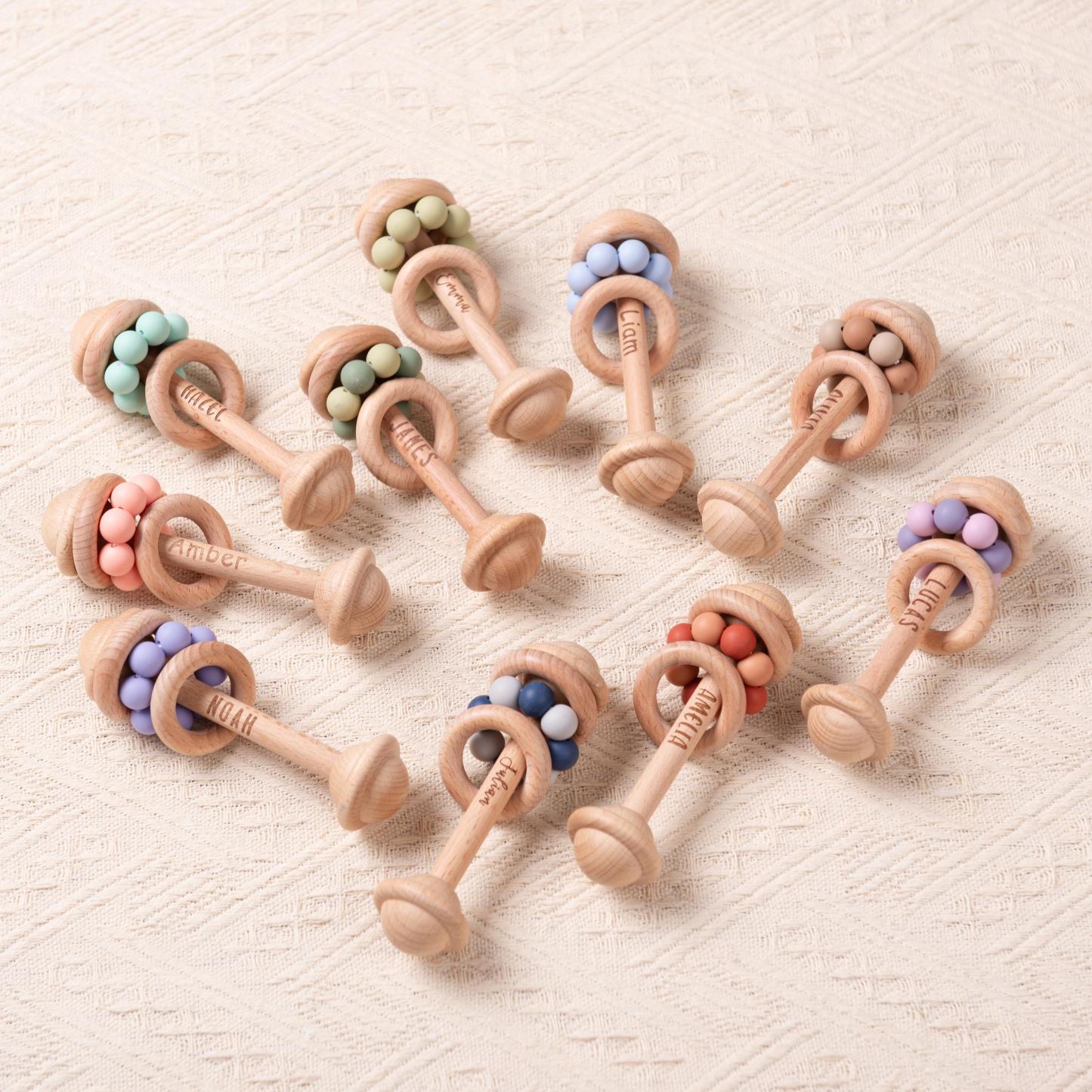 Personalized Baby Sensory Toys Wooden Rattle | CWToy150