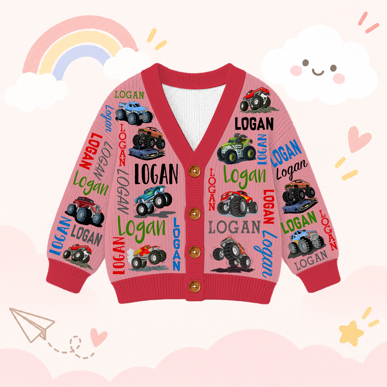 Personalized Lovely Kids Cool Cars Knit Sweater | CWSweater19