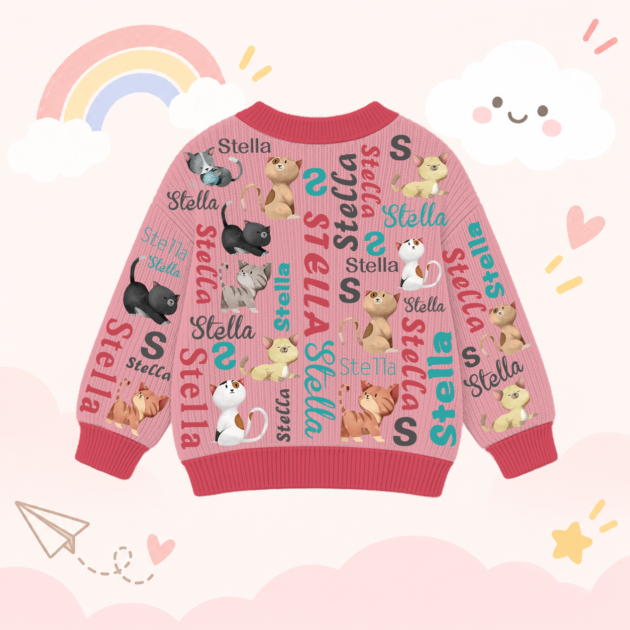 Personalized Lovely Kids Cute Kitten Knit Sweater | CWSweater16