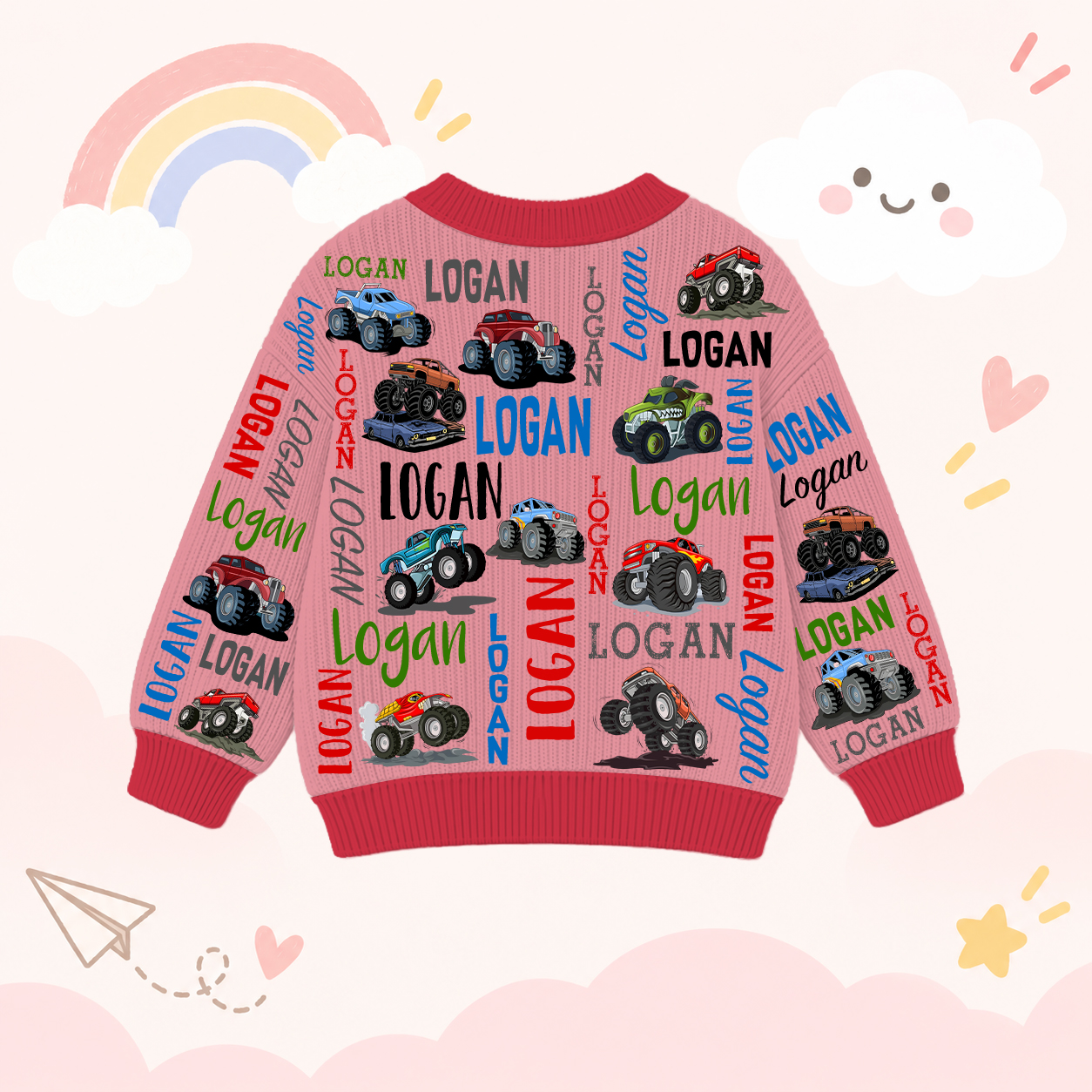 Personalized Lovely Kids Cool Cars Knit Sweater | CWSweater19