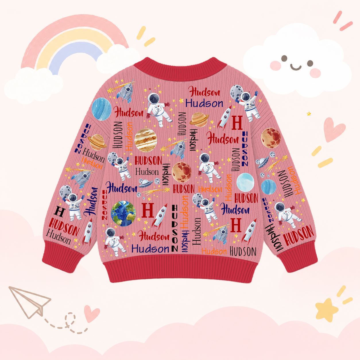 Personalized Lovely Kids Astronaut Knit Sweater | CWSweater21