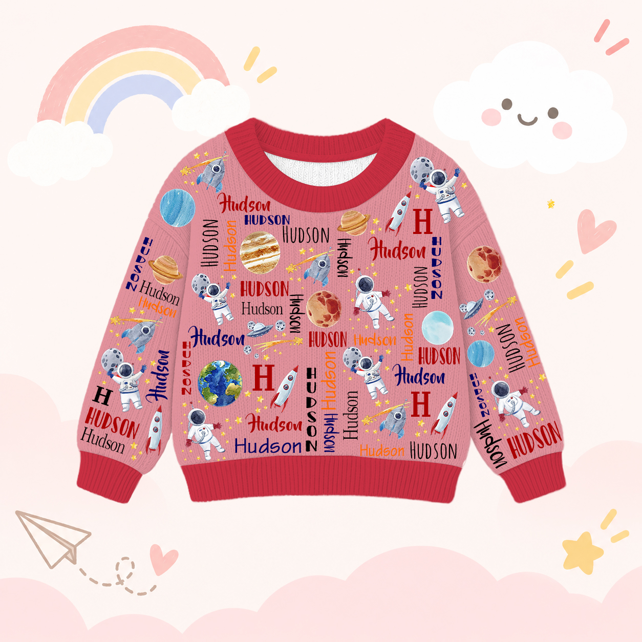 Personalized Lovely Kids Astronaut Knit Sweater | CWSweater21