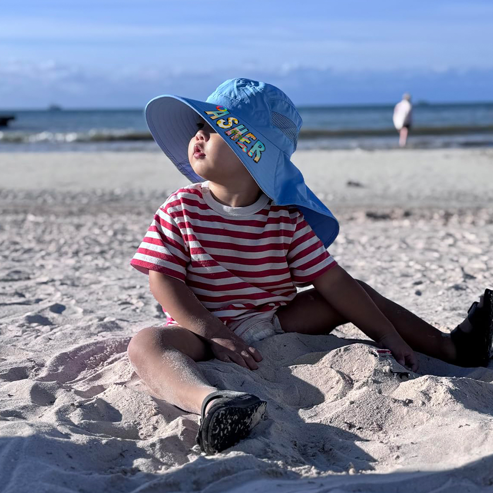 Personalized Kid 2-in-1 Neck Shield Summer Beach Bucket Hat | CWBeach212
