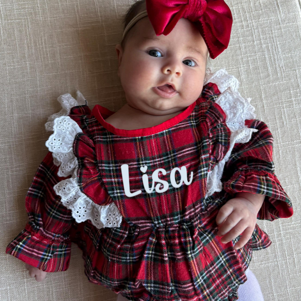 Personalized Christmas Baby Girl Lovely Plaid Romper | MCGift365