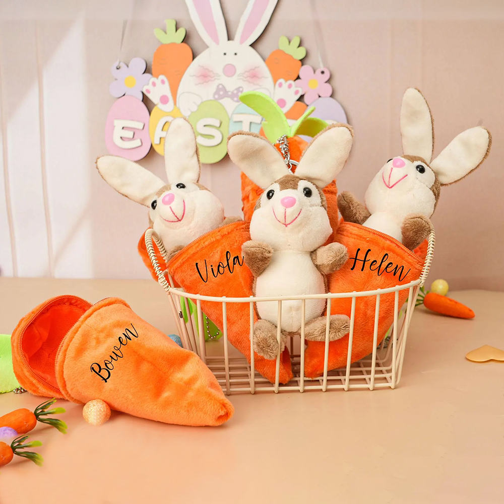 Personalized Easter Plush Carrot Keychain with Bunny | CWEaster52