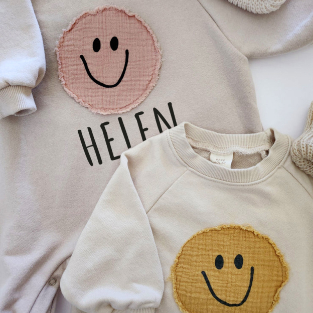 Personalized Kids Cozy Smile Face Sweatshirt Romper | inRomper06