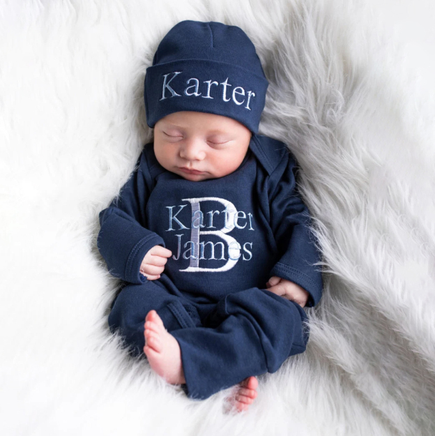 Personalized Embroidery Baby Coming Home Romper and Hat Set | CWBaby202