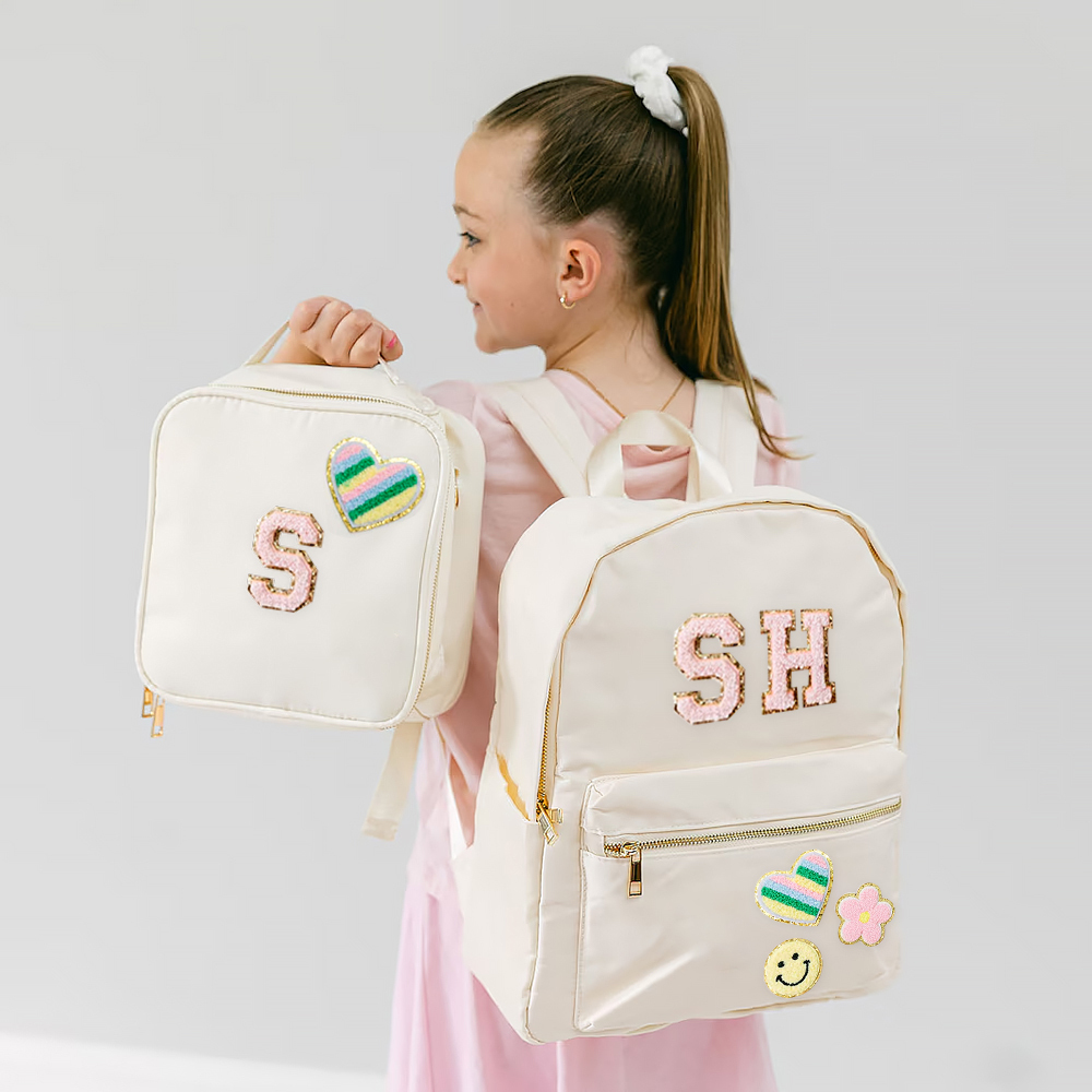 Personalized Lovely Chenille Letters Patch Kids School Backpack Set