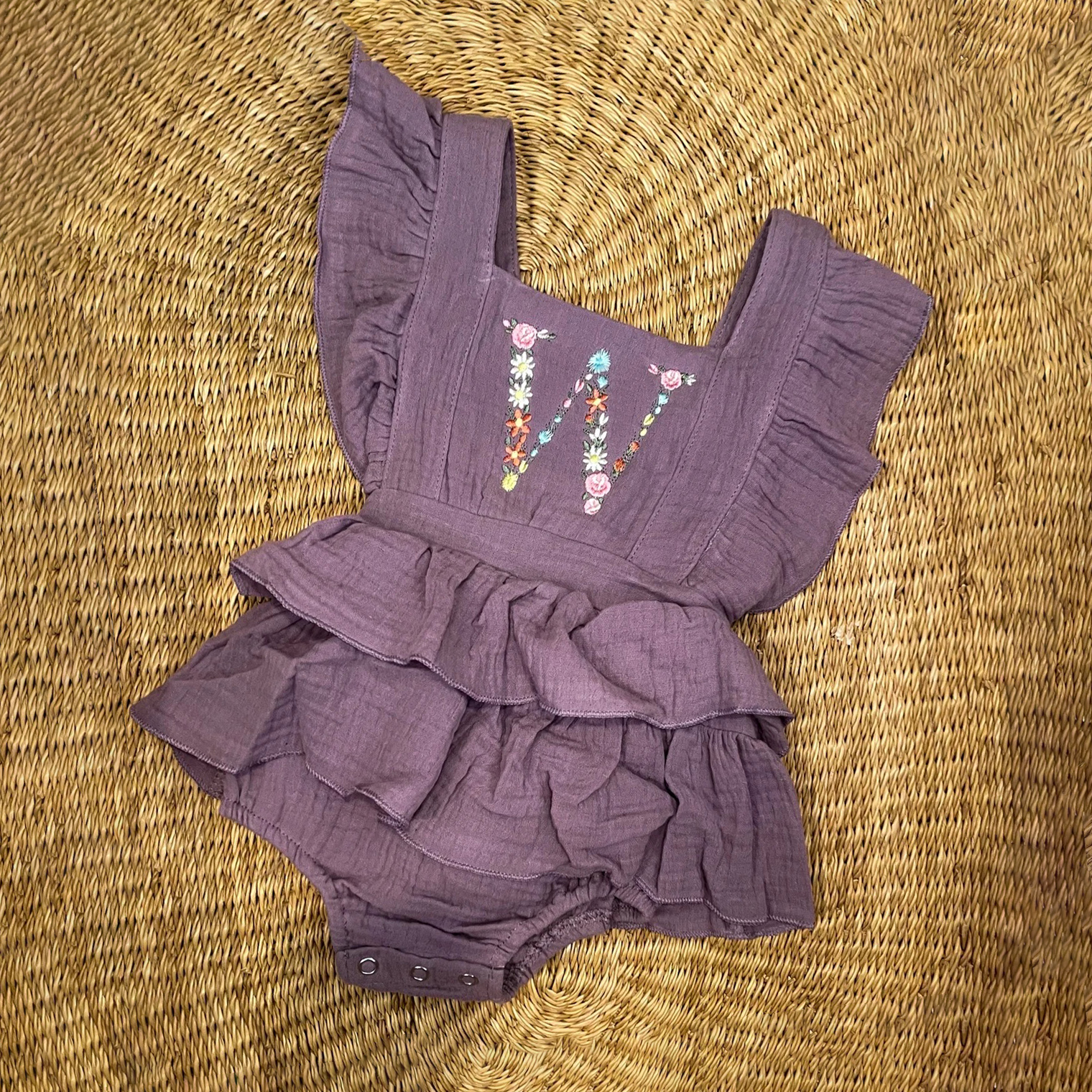 Personalized Embroidery Floral Name Ruffle Romper | CWBaby212