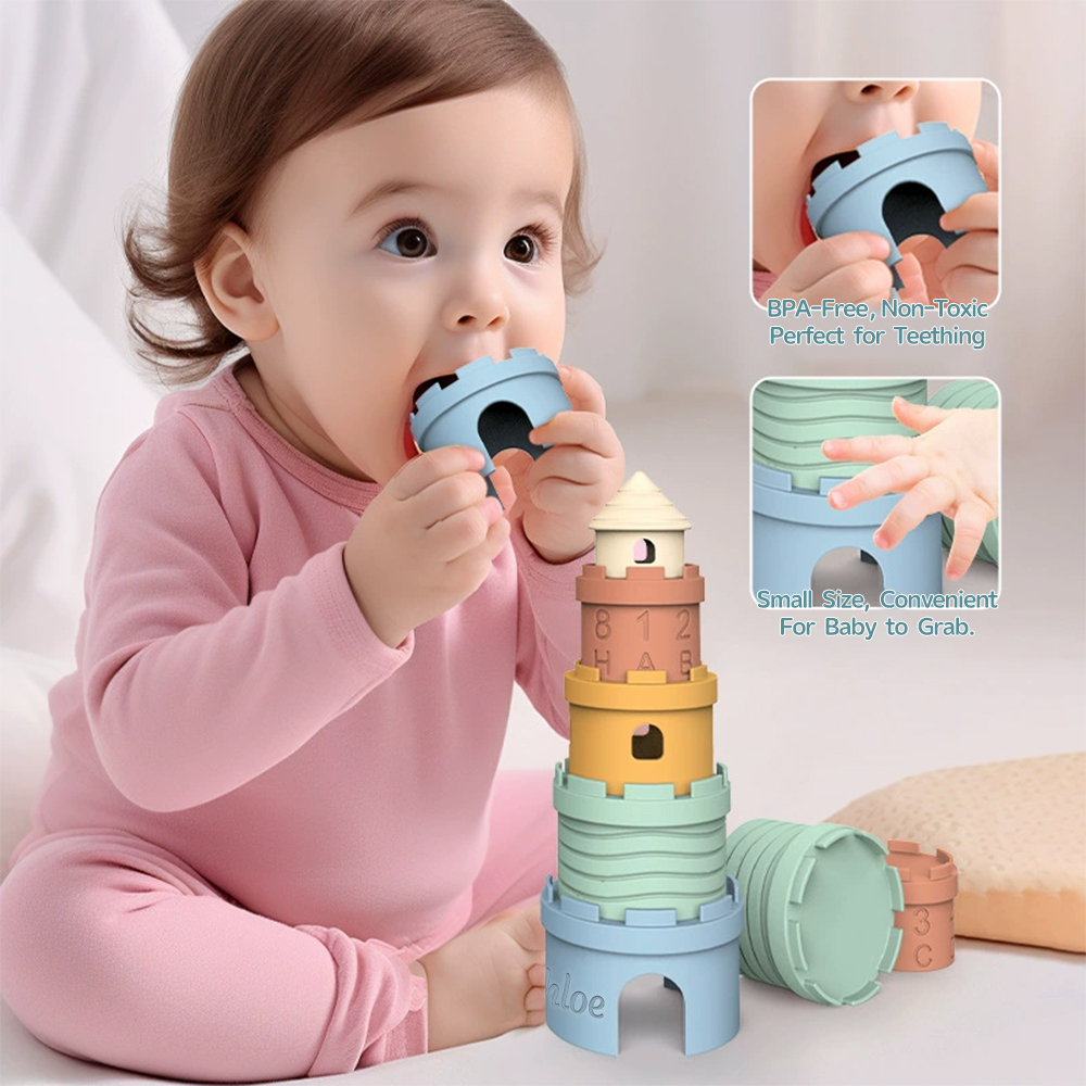 Personalized Baby Silicone Castle Teething Stacking Toy | CWToy123