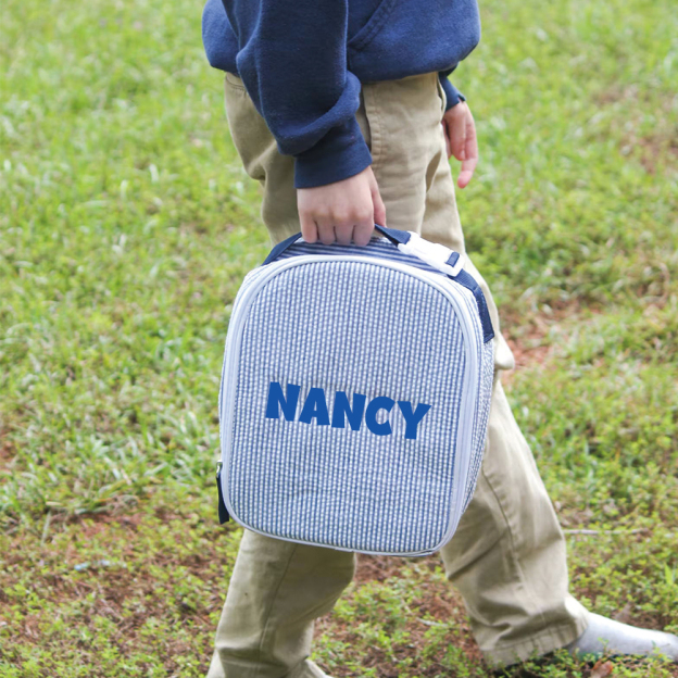 Personalized Chenille Patch Kids Seersucker School Backpack Set