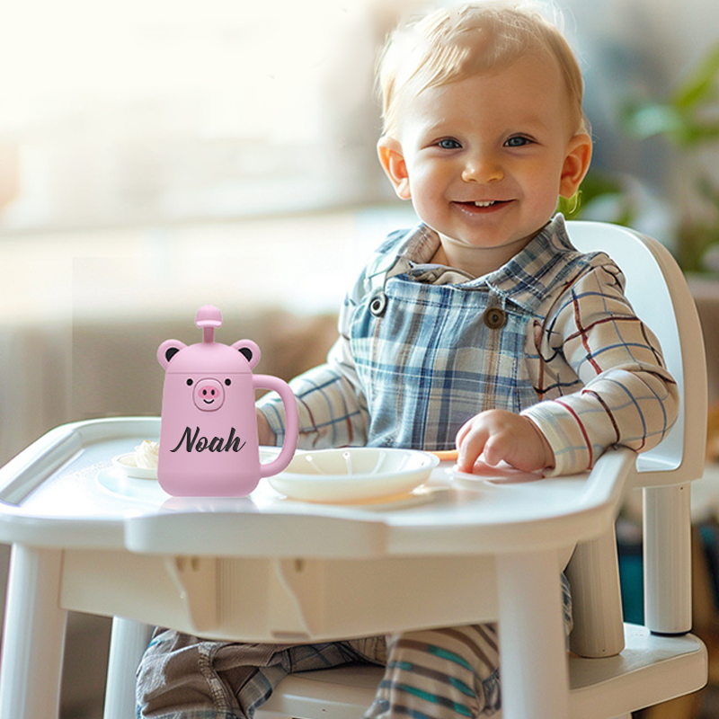 Personalized Silicone Cup with Lid and Straw | KidCup06