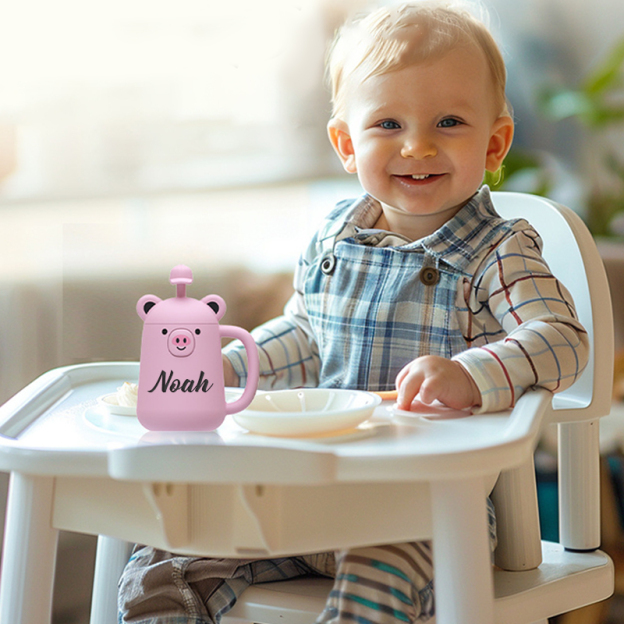 Personalized Silicone Cup with Lid and Straw | KidCup06