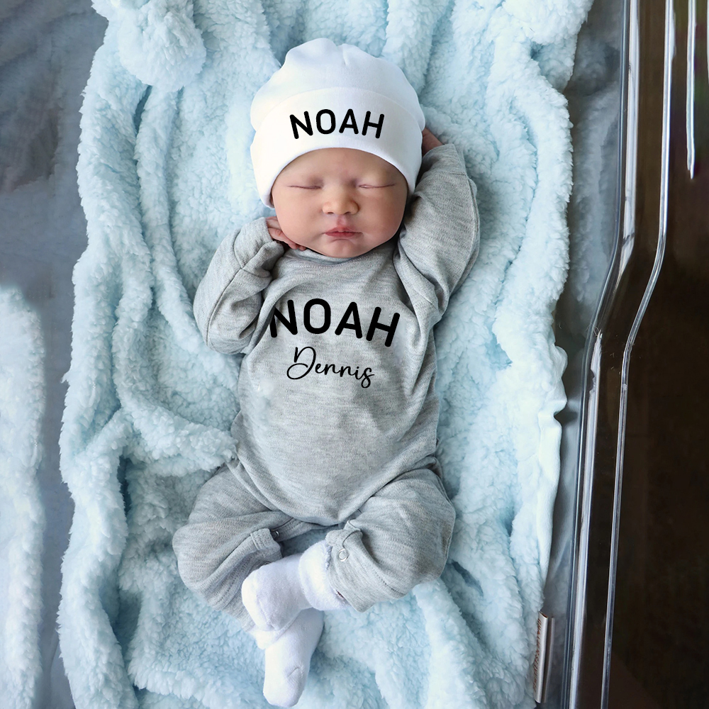 Personalized Baby Coming Home Romper With Hat Set | CWBaby13301