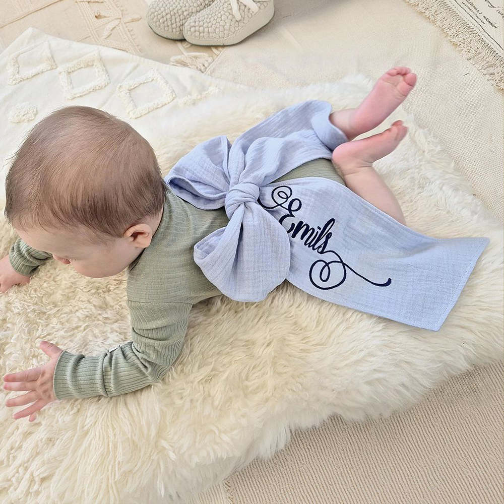 Personalized Embroidery Organic Cotton Yarn Baby Bow Sash | CWBaby261