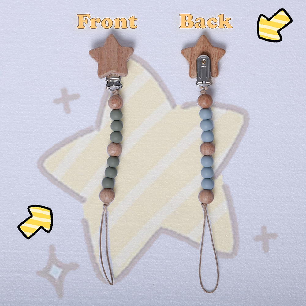 Personalized Baby Pacifier Silicone Wooden Bead Clip | CWToy130