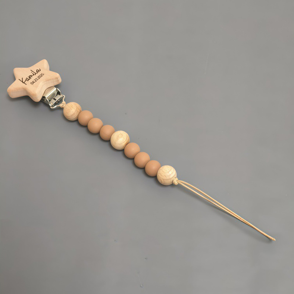 Personalized Baby Pacifier Silicone Wooden Bead Clip | CWToy130