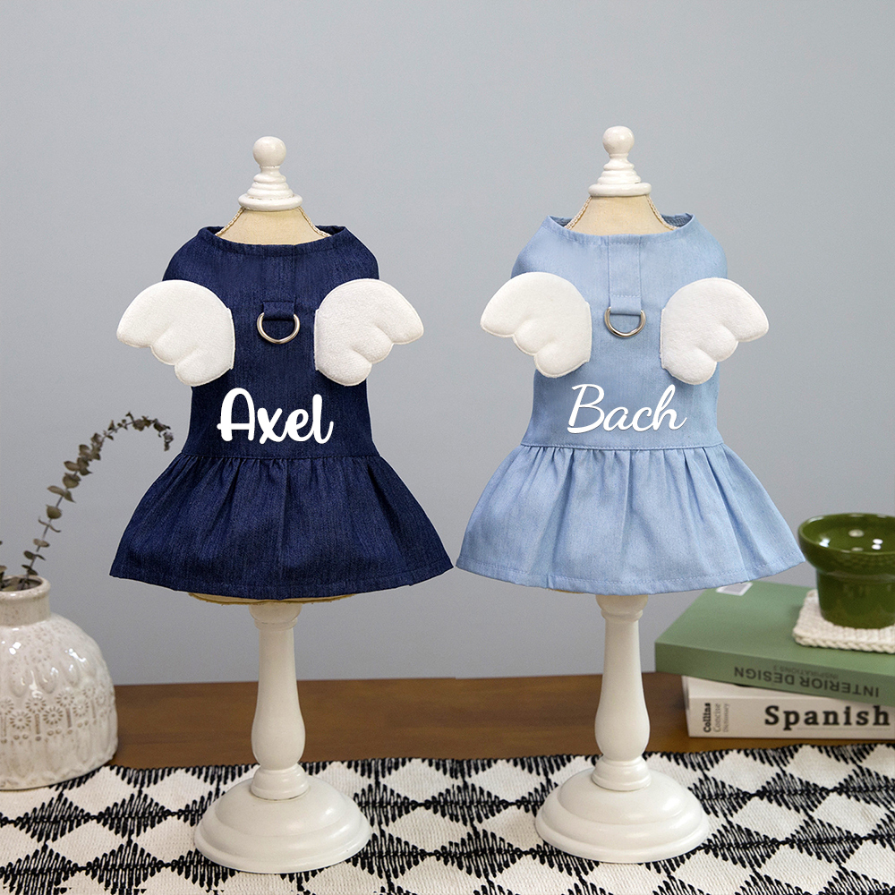 Personalized Angel Wings Pets Denim Skirt With Traction buckle | BKPet170