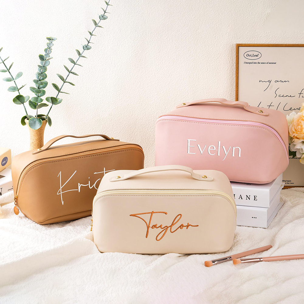 Personalized Embroidered Leather Travel Makeup Bag | CWPack298